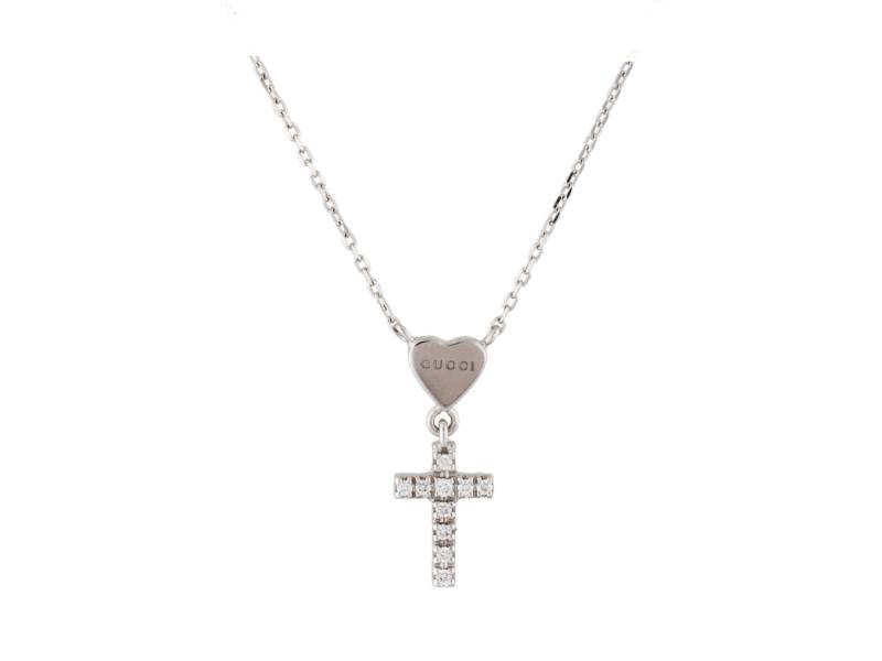 18KT WHITE GOLD NECKLACE WITH DIAMONDS CROSS TRADEMARK GUCCI YBB27279400100U